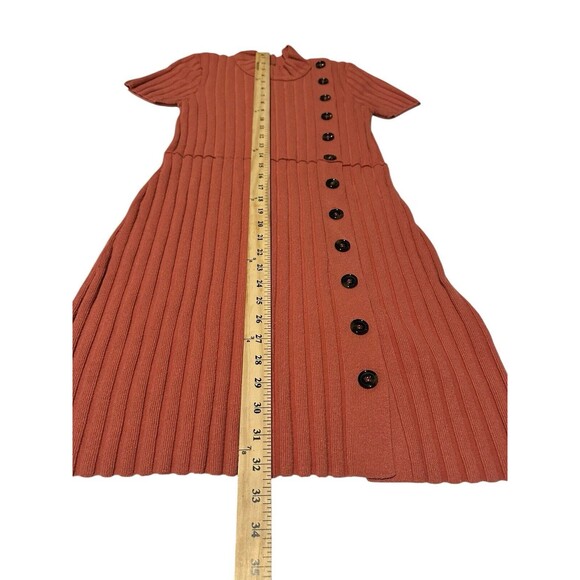FREE PEOPLE Lottie Coral Ribbed Small Button Front Mock Neck Sweater Dress M7-3 - Picture 4 of 9